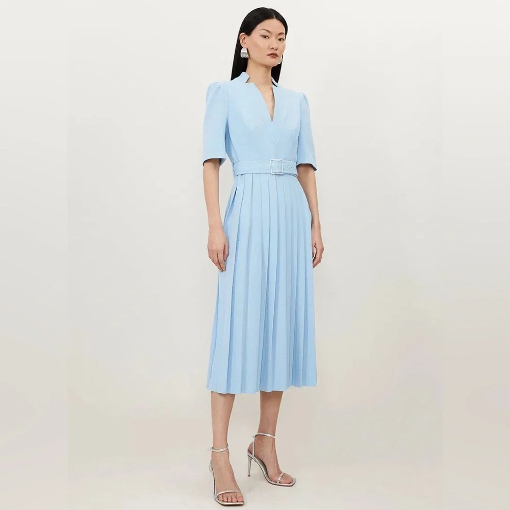 NWT KAREN MILLEN Tall Structured Crepe Forever Pleated Midi Dress. $439 - Picture 1 of 14